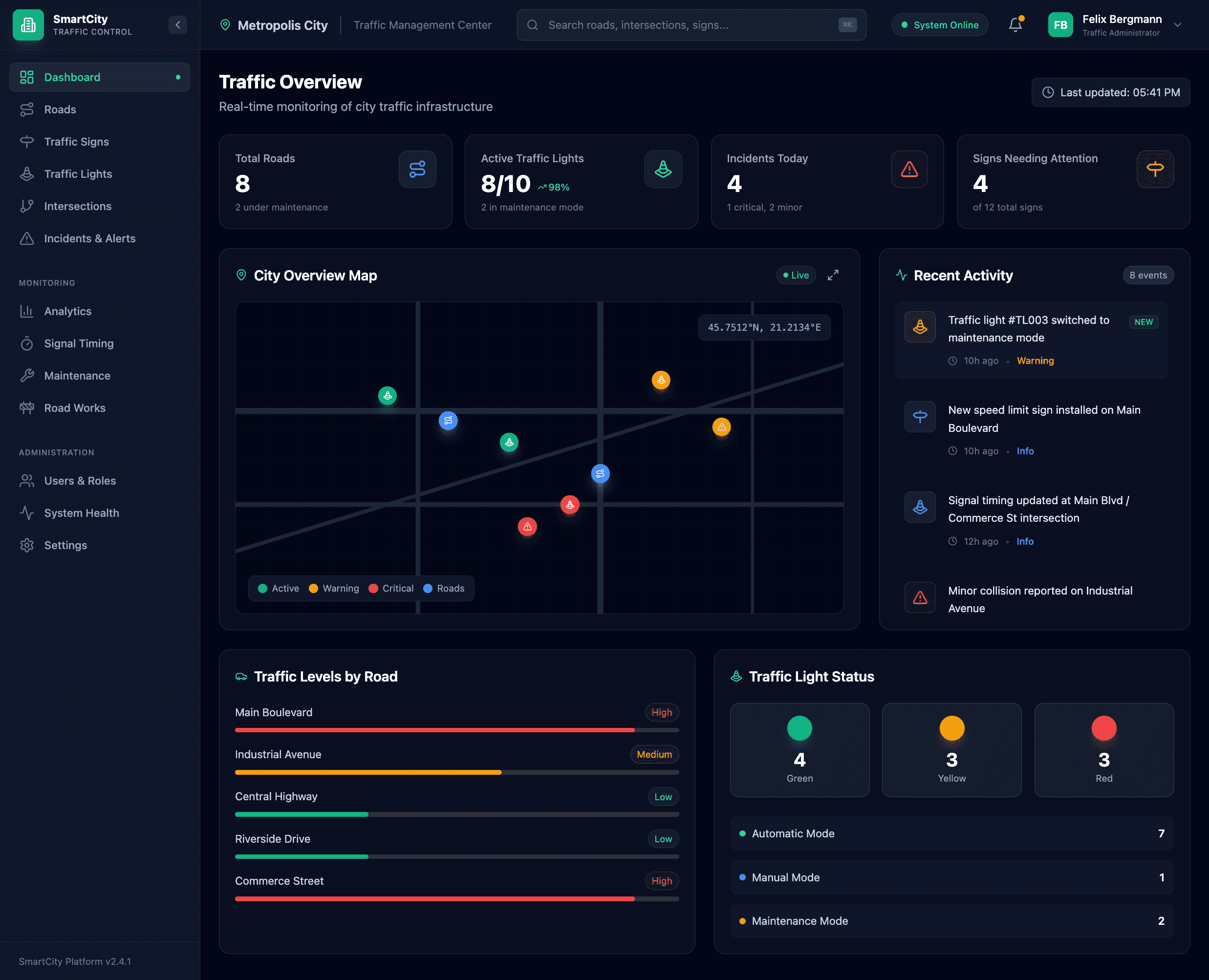 Smart City Platform - Dashboard trafic în timp real