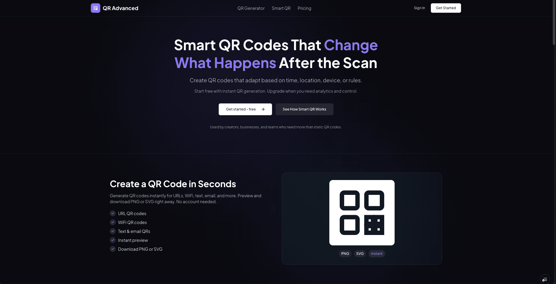 QR Advanced - Homepage și generator instant